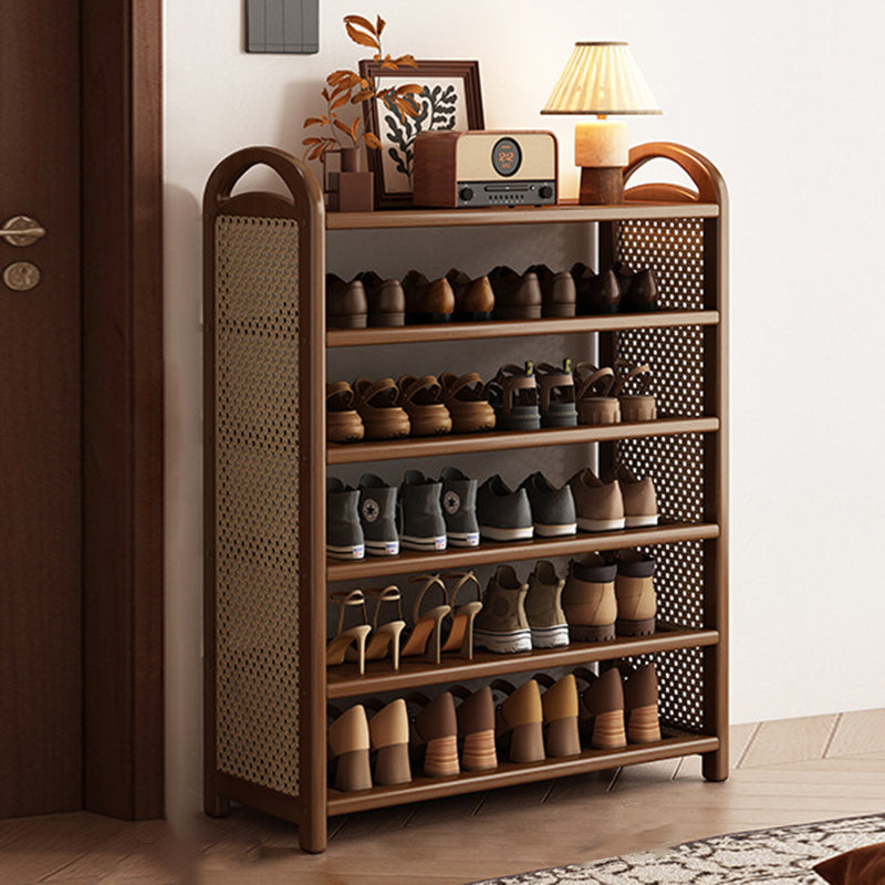 Vintage Rectangular PE Rattan and Bamboo MDF 5/6-Tier Shoe Storage Shelf for Entryway and Living Room