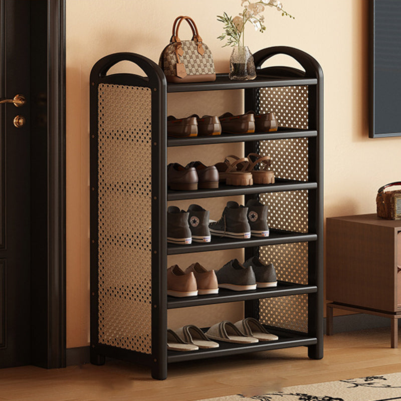 Vintage Rectangular PE Rattan and Bamboo MDF 5/6-Tier Shoe Storage Shelf for Entryway and Living Room