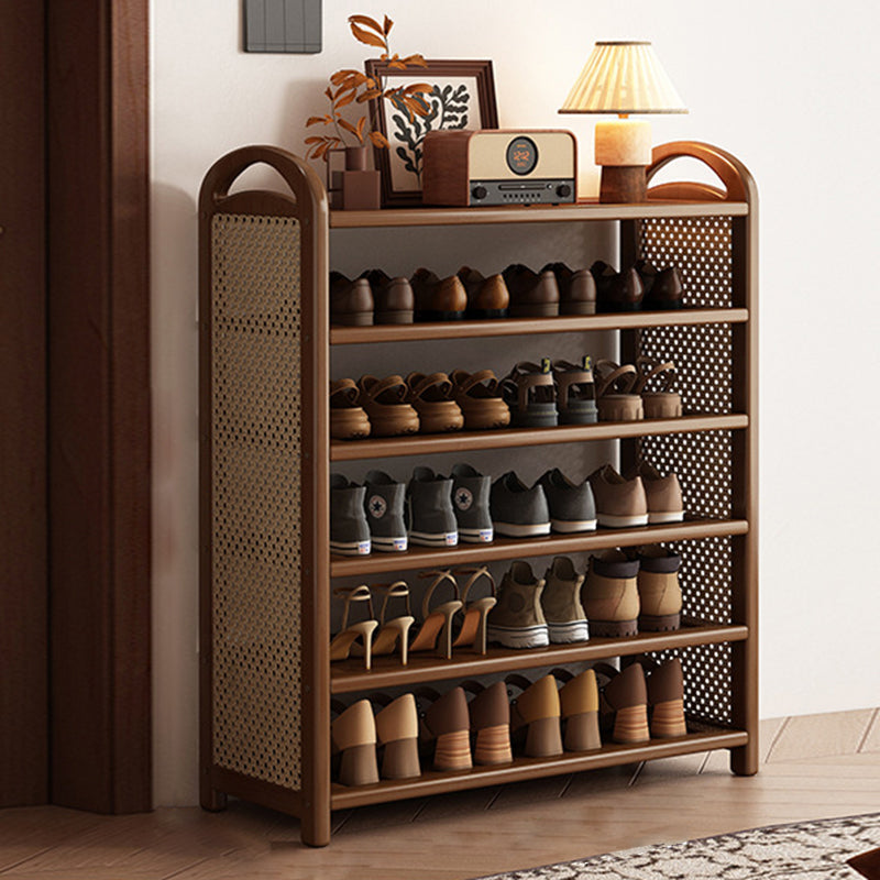 Vintage Rectangular PE Rattan and Bamboo MDF 5/6-Tier Shoe Storage Shelf for Entryway and Living Room