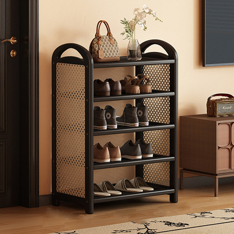 Vintage Rectangular PE Rattan and Bamboo MDF 5/6-Tier Shoe Storage Shelf for Entryway and Living Room