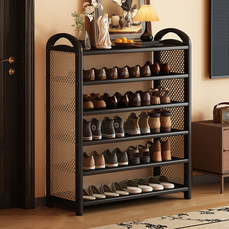 Vintage Rectangular PE Rattan and Bamboo MDF 5/6-Tier Shoe Storage Shelf for Entryway and Living Room