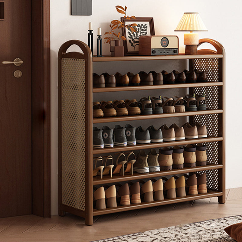 Vintage Rectangular PE Rattan and Bamboo MDF 5/6-Tier Shoe Storage Shelf for Entryway and Living Room