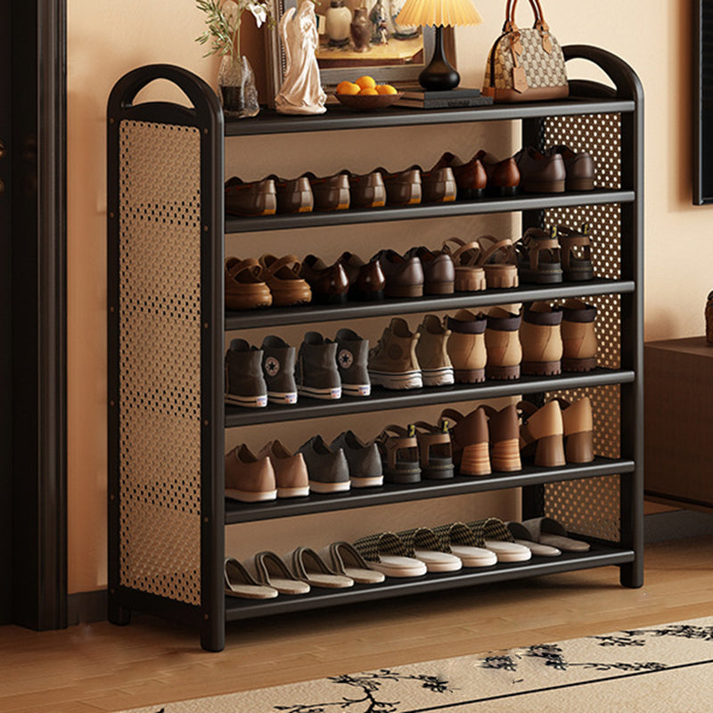 Vintage Rectangular PE Rattan and Bamboo MDF 5/6-Tier Shoe Storage Shelf for Entryway and Living Room