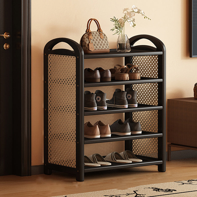 Vintage Rectangular PE Rattan and Bamboo MDF 5/6-Tier Shoe Storage Shelf for Entryway and Living Room