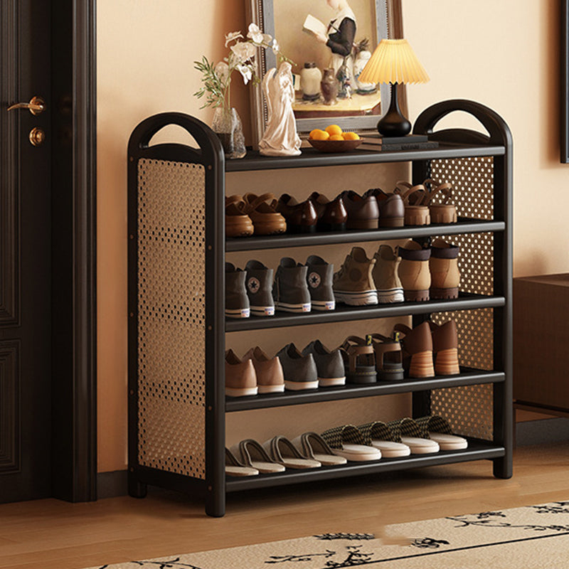 Vintage Rectangular PE Rattan and Bamboo MDF 5/6-Tier Shoe Storage Shelf for Entryway and Living Room