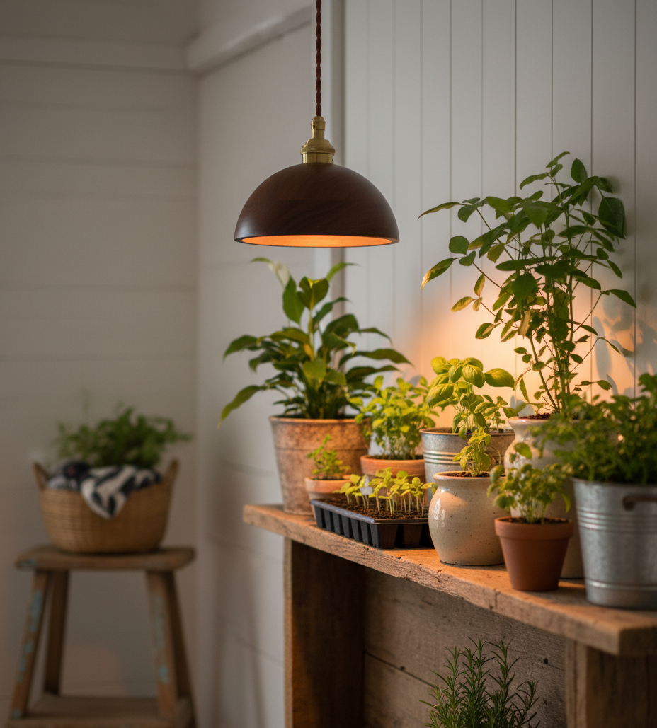 Walnut Dome Pendant Light - Modern Style Plant Grow Light - Image 2