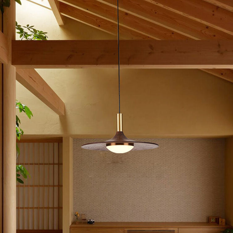 Walnut LED Pendant Light - Modern Style - Disc Shade - Warm Light - Image 5