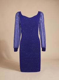 Women's Glitter Mesh-Sleeve Bodycon Christmas Party Dress