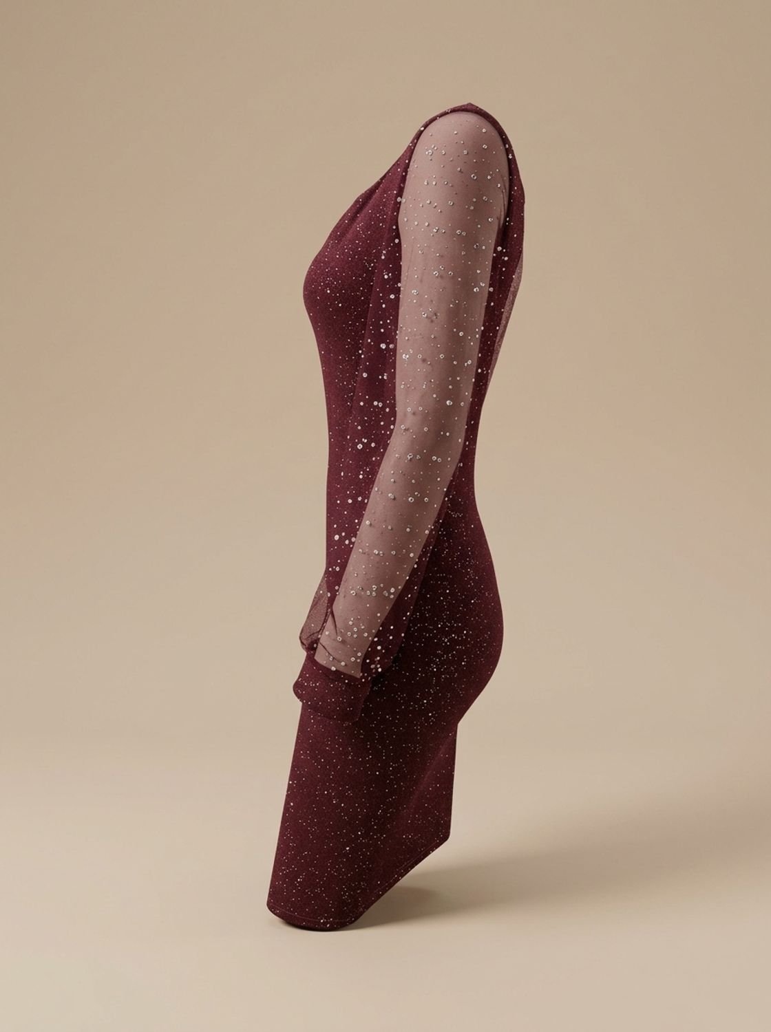 Women's Glitter Mesh-Sleeve Bodycon Christmas Party Dress