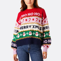 Women's Knit Christmas Sweater – Colourful Jumper with Ho, Merry Christmas and Snowflake Pattern