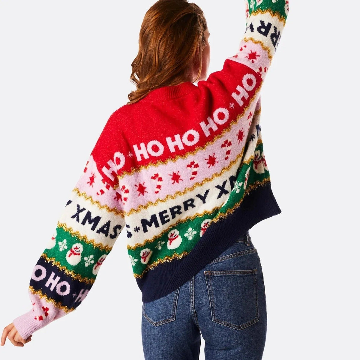 Women's Knit Christmas Sweater – Colourful Jumper with Ho, Merry Christmas and Snowflake Pattern