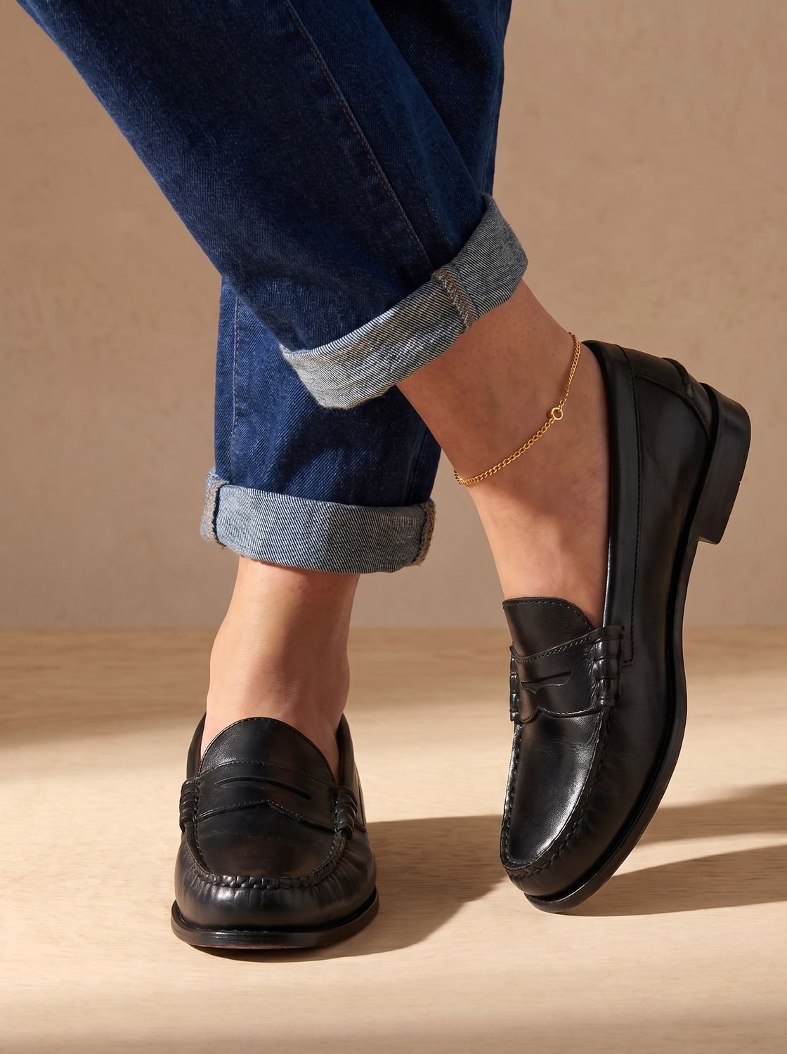 Women's Leather Penny Loafers with Moccasin Stitching