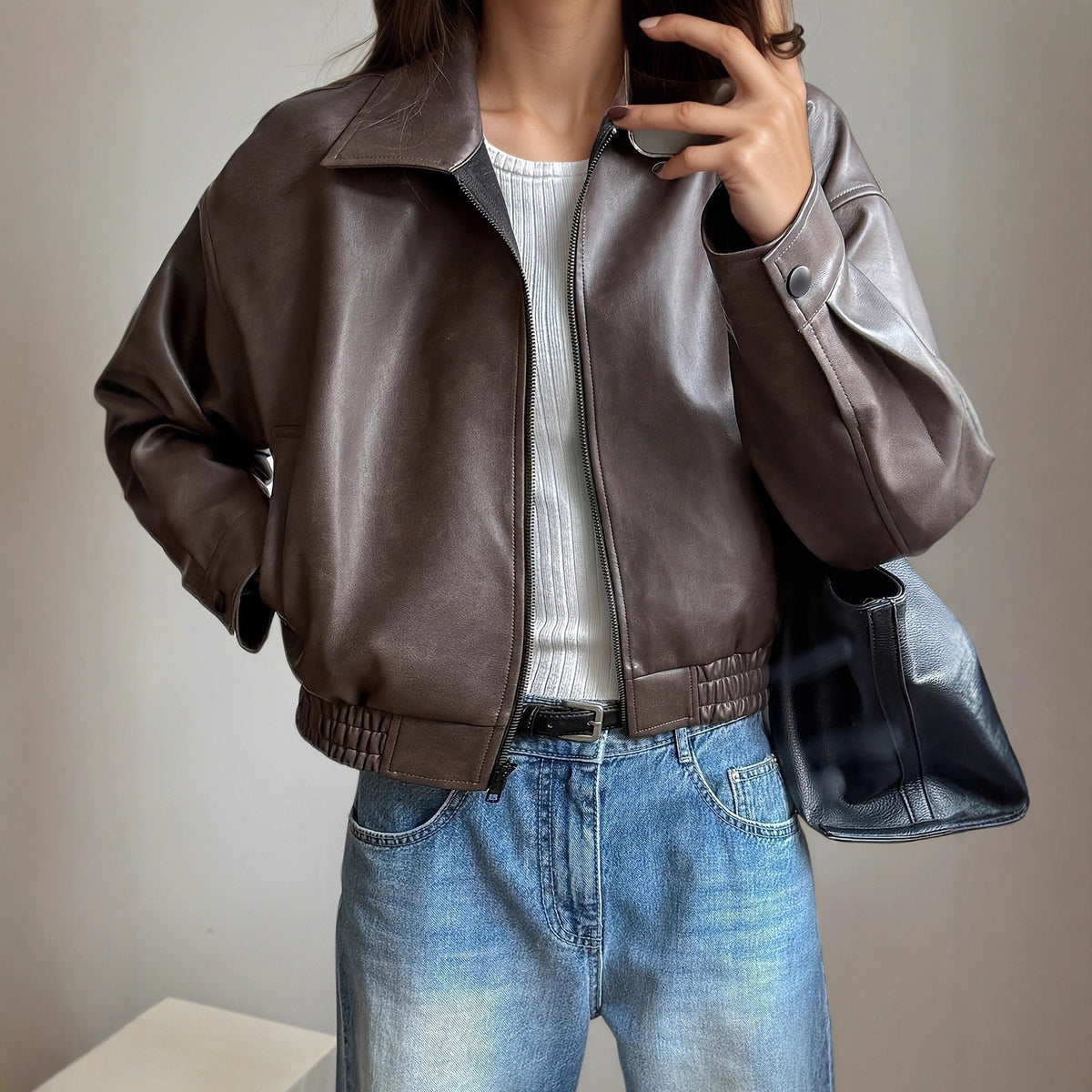Women's Long-Sleeve Leather Jacket
