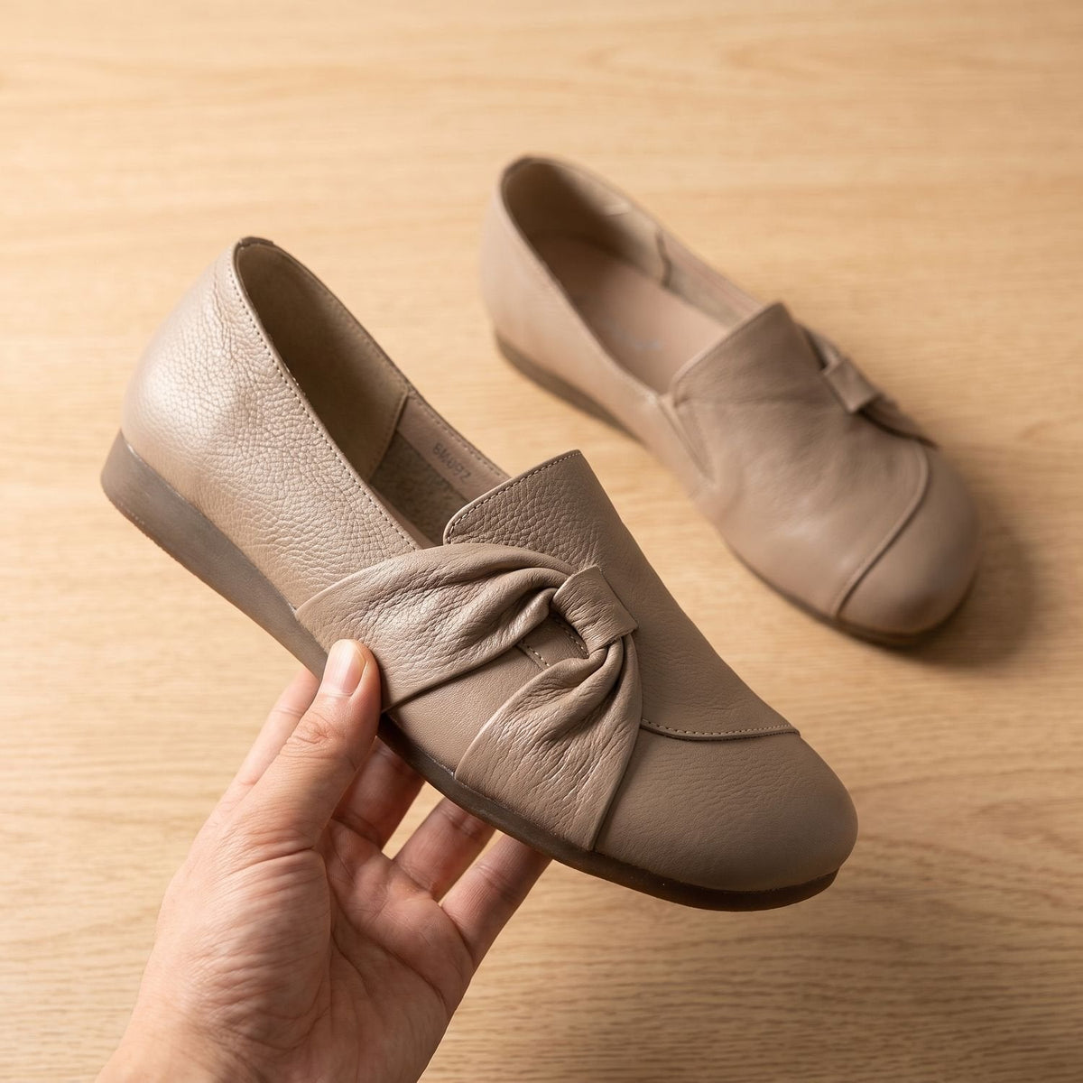 Women's Orthopedic Leather Slip-On Flats with Bow Detail
