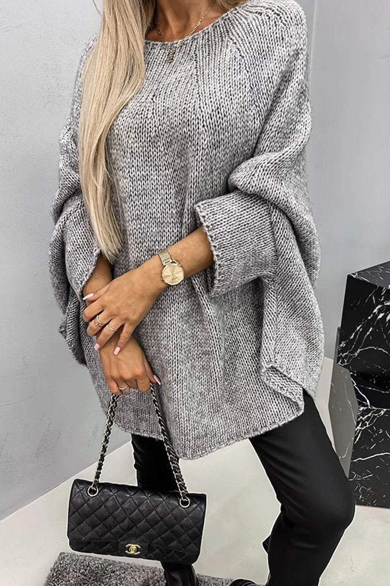 Women's Oversized Batwing-Sleeve Crew Neck Knit Sweater