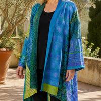 Women's Patchwork Open-Front Longline Cardigan with Wide Sleeves