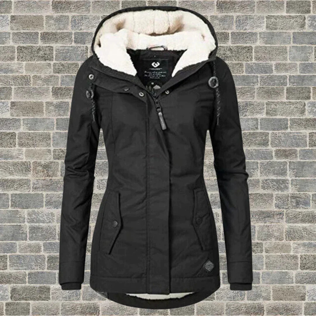 Women's Pleated Coat with Detachable Hood