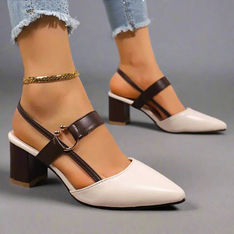 Women's Pointed-Toe Block-Heel Slingback Pumps with Buckle Strap