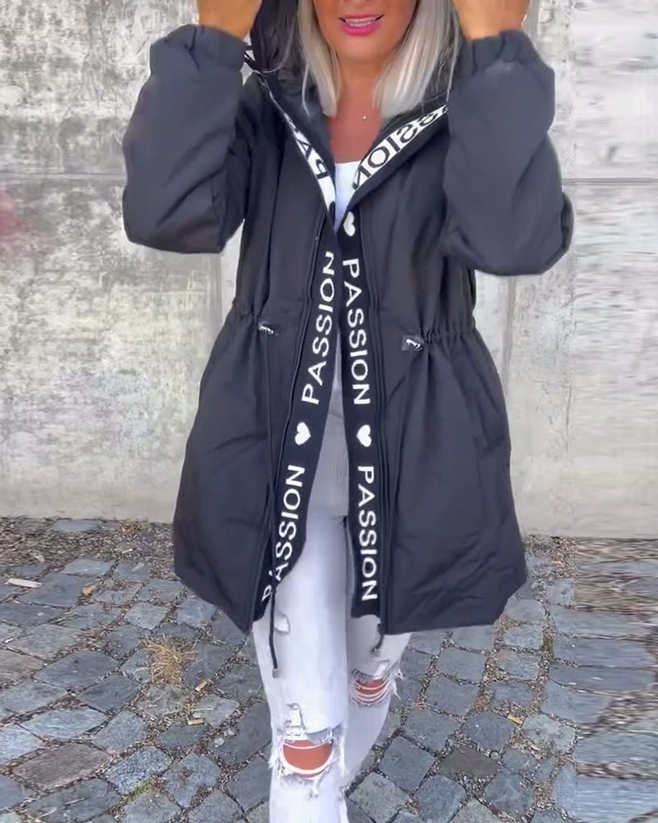 Women's Relaxed-Fit Hooded Drawstring Mid-Length Coat