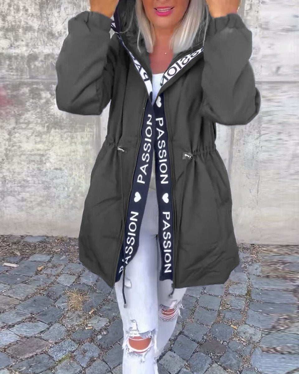 Women's Relaxed-Fit Hooded Drawstring Mid-Length Coat