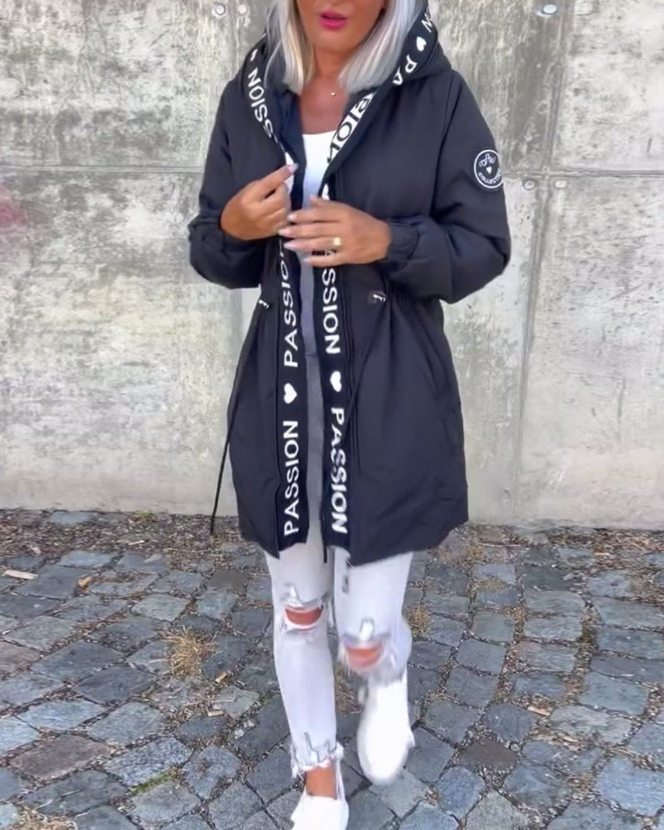 Women's Relaxed-Fit Hooded Drawstring Mid-Length Coat