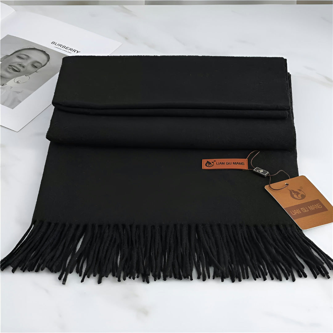 Women's Solid Cashmere Winter Scarf with Fringe