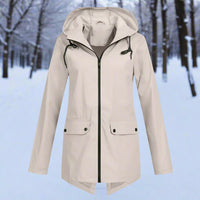 Women's Waterproof Hooded Rain Jacket with Zip Closure, Adjustable Cuffs, and Pockets