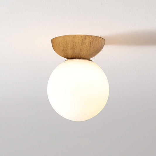 Wood and Glass Globe Light - Modern Semi-Flush Mount Ceiling Fixture - Nordic Style - Image 1