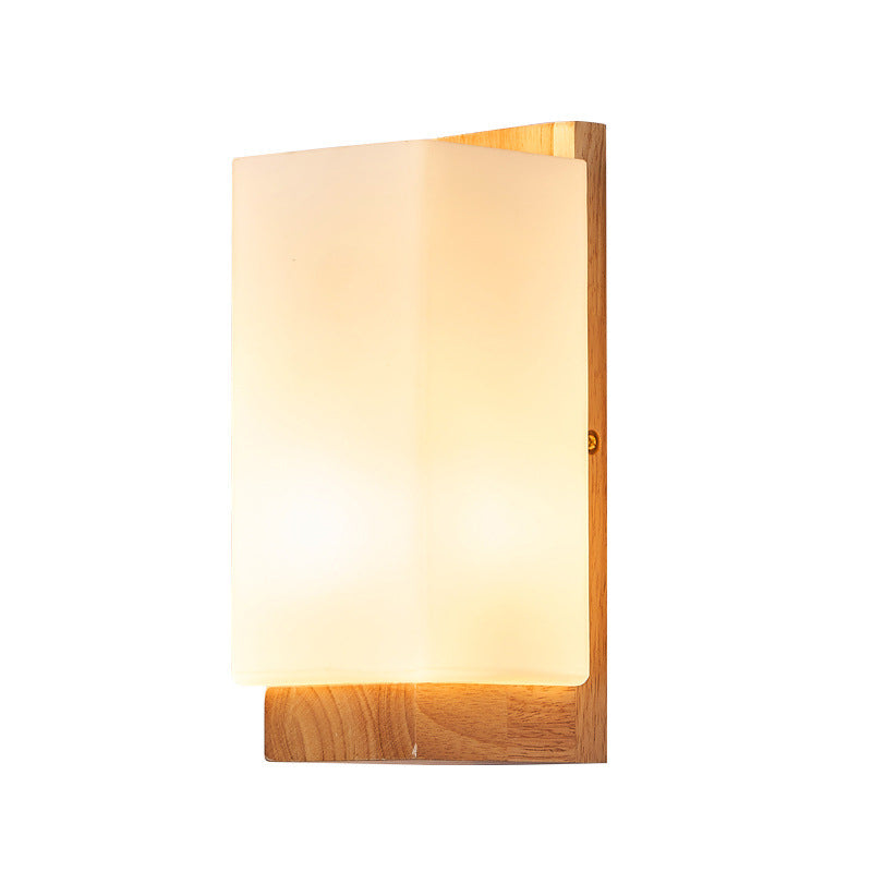 Wood and Glass Rectangle Wall Sconce - Modern Minimalist LED Lamp - Bedroom Lighting - Image 1