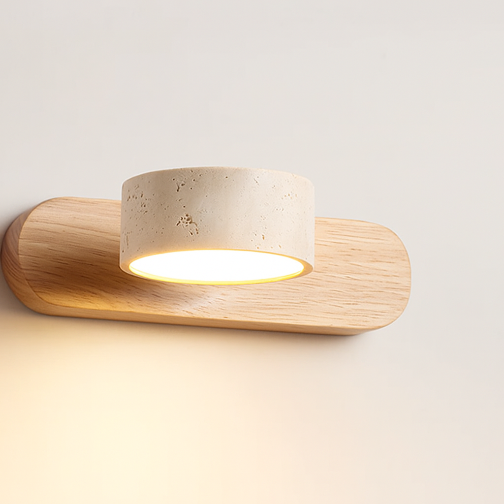 Wood Color Travertine Style LED Wall Sconce - Modern Plug-in Wall Light - Integrated Lighting - Image 6