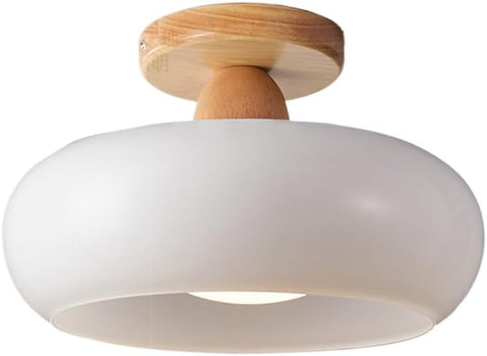 Wood & Glass LED Ceiling Lamp - Modern Flush Mount Lighting - Image 1
