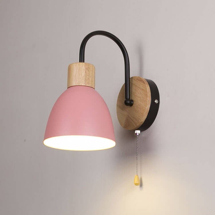 Wooden Accent Wall Light with Pull Switch - Nordic Style - Dome Shade - Image 14
