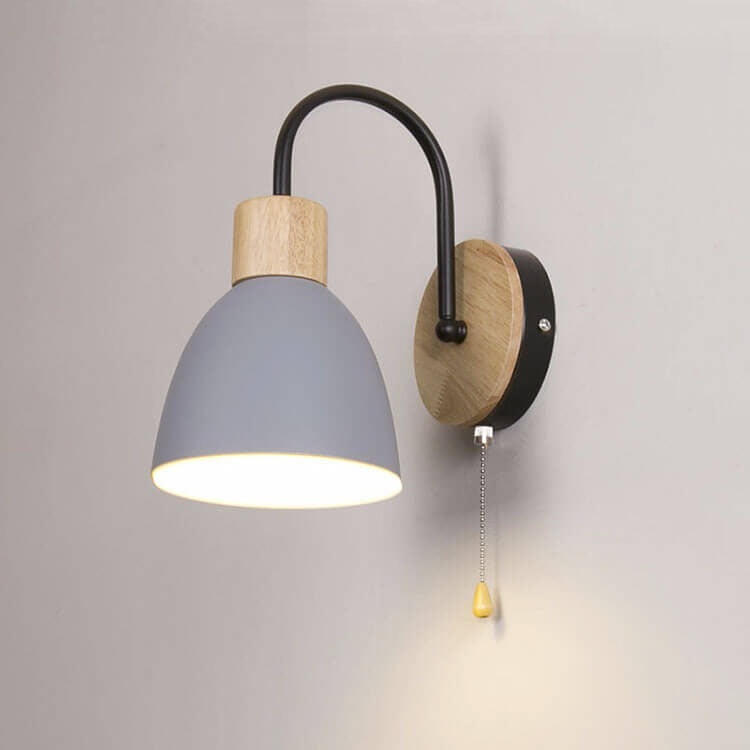 Wooden Accent Wall Light with Pull Switch - Nordic Style - Dome Shade - Image 15