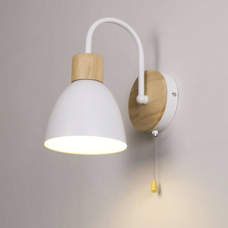 Wooden Accent Wall Light with Pull Switch - Nordic Style - Dome Shade - Image 5