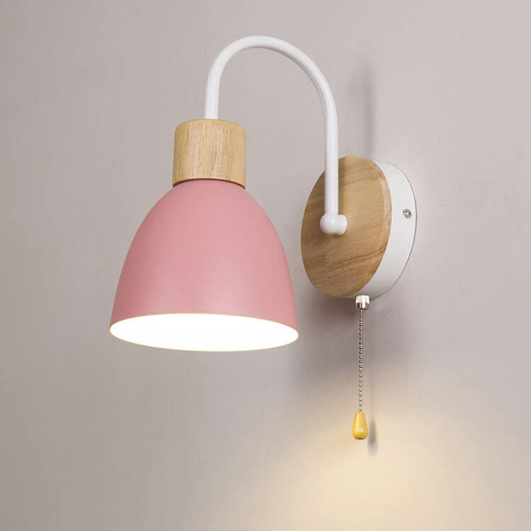 Wooden Accent Wall Light with Pull Switch - Nordic Style - Dome Shade - Image 7