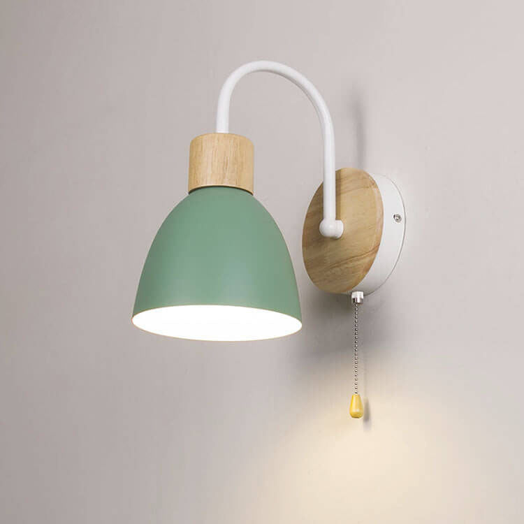 Wooden Accent Wall Light with Pull Switch - Nordic Style - Dome Shade - Image 9