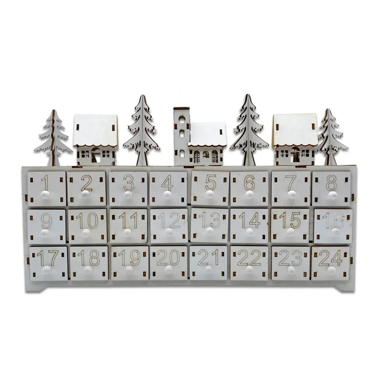 Wooden Advent Calendar – 24 Compartments with Warm LED Light and Christmas Ambiance