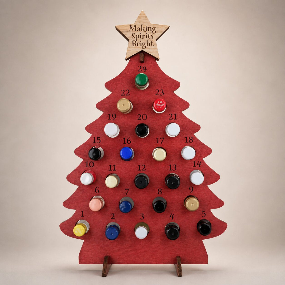 Wooden Christmas Tree Bottle Advent Calendar with 24 Compartments
