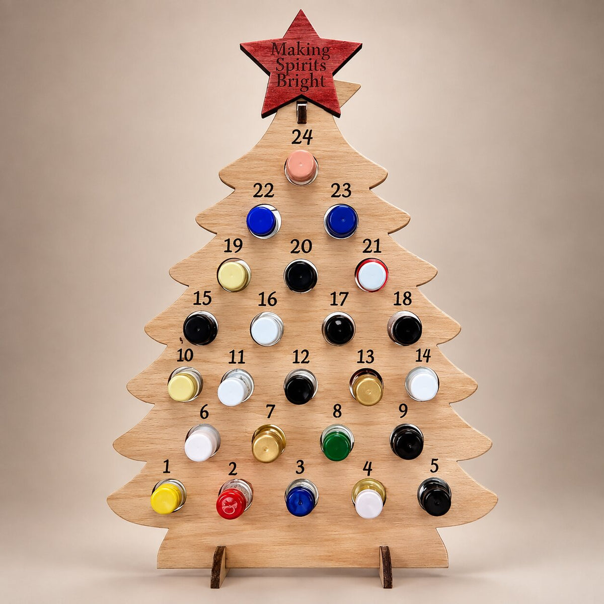 Wooden Christmas Tree Bottle Advent Calendar with 24 Compartments