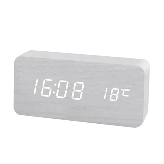 Wooden Digital LED Alarm Clock - Stylish with Temperature Display